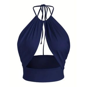 BNWT Isabelle LaRue Navy Blue Cutout Halter Crop Top - Small